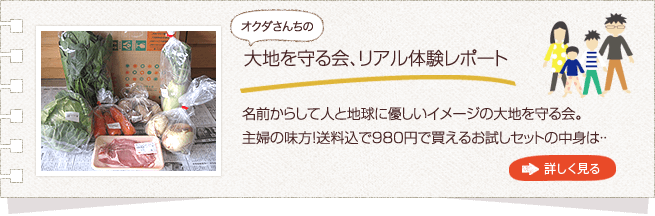野菜の宅配、大地を守る会の野菜の宅配体験レポートへ