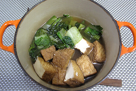 ミレー、かつお菜と厚揚げの煮物