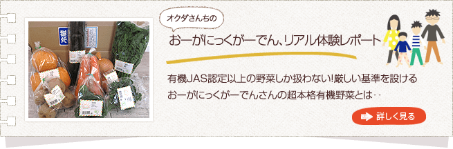 野菜の宅配、おーがにっくがーでん体験レポートへ